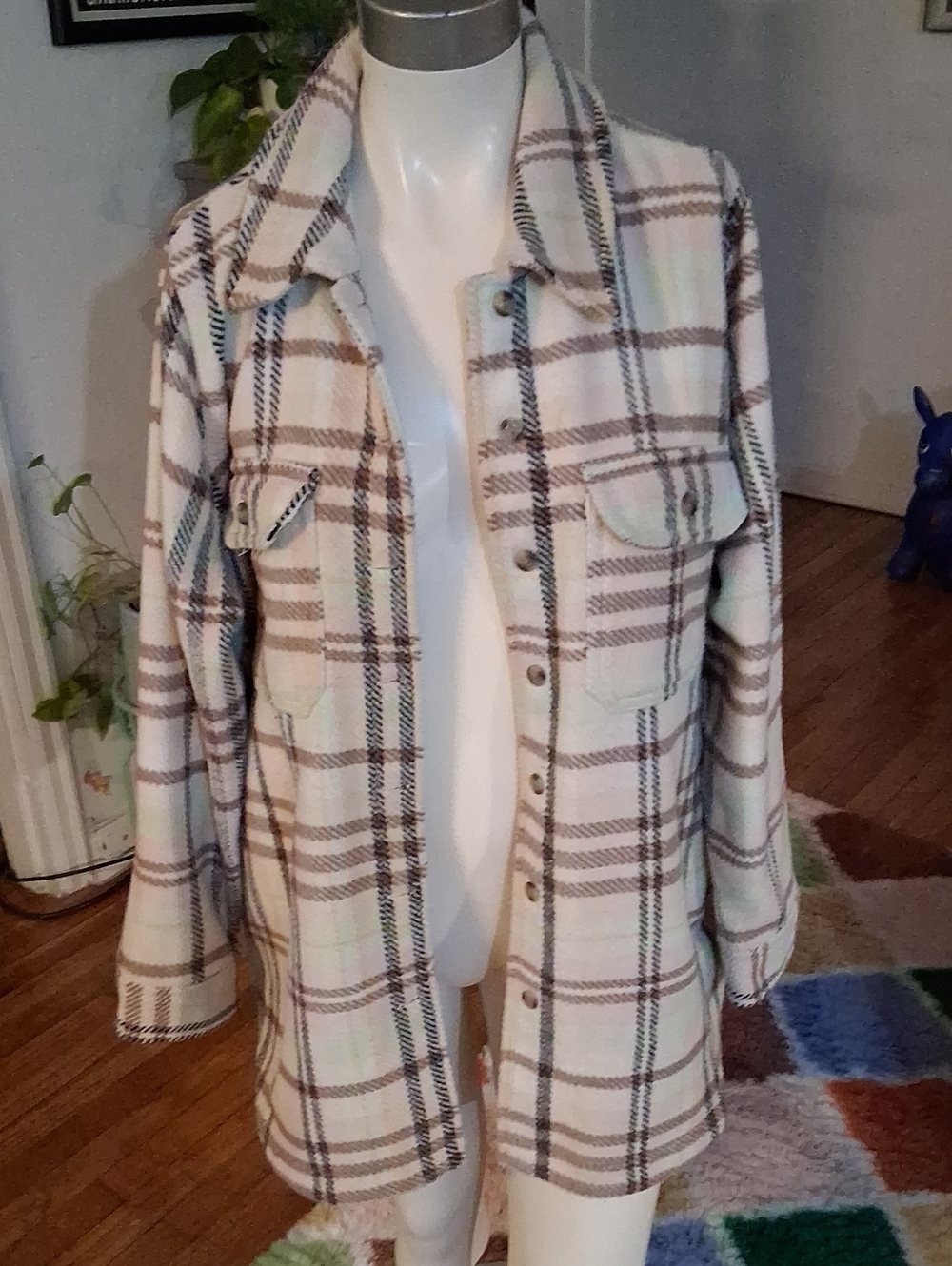 Universal Thread Pink, Green, Cream and Brown Plaid Jacket
